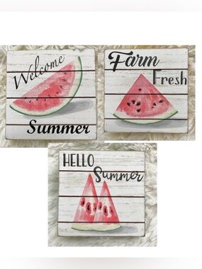 Set of 3 Wooden Signs Summer and Farm Fresh NEW